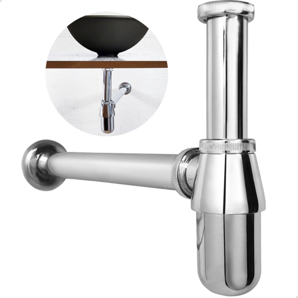 Sifão Copo Metal Cromado 1 1/4 Para Cuba Aparente Pia Suspens