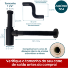 Sifão Copo Preto 1 1/4 Ajustável Inox 304 Para Pia Suspensa C
