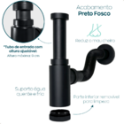 Sifão Copo Preto 1 1/4 Ajustável Inox 304 Para Pia Suspensa C