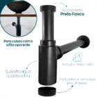 Sifão Copo Preto Fosco Quadrado Inox304 Universal Banheiro Cu