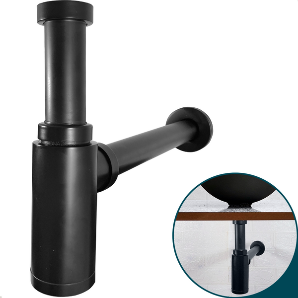 Sifão Copo Preto Fosco Quadrado Inox304 Universal Banheiro Cu