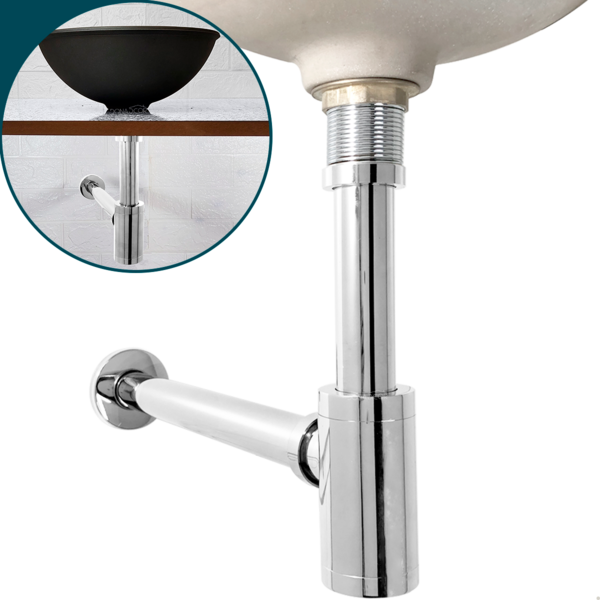 Sifão Lavatorio Cromado Metal 1 1/4 Cuba Aparente Pia Suspens