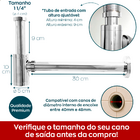 Sifão Lavatorio Cromado Metal 1 1/4 Cuba Aparente Pia Suspens