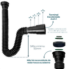 Sifão Preto Flexível De Pia Banheiro E Válvula Inox 1 1/4 Pre