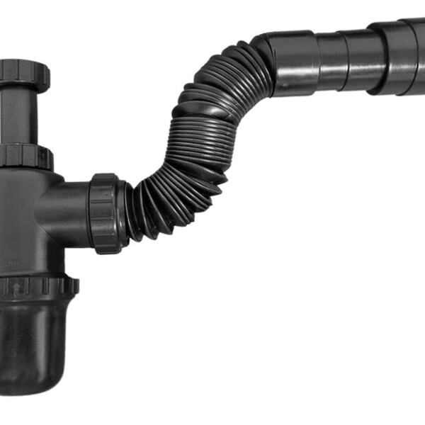 Sifão Sanfonado Extensivo Universal Preto Com Copo Preto