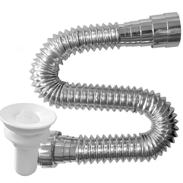 Sifão Sanfonado Multiuso 72cm Metalizado Com Valvula