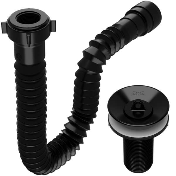 Sifão Sanfonado Universal 61cm Preto + Válvula De Lavatório 7