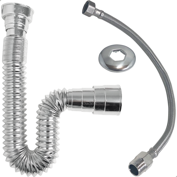 Sifão Sanfonado Universal Cromado E Engate Mangueira Flexível