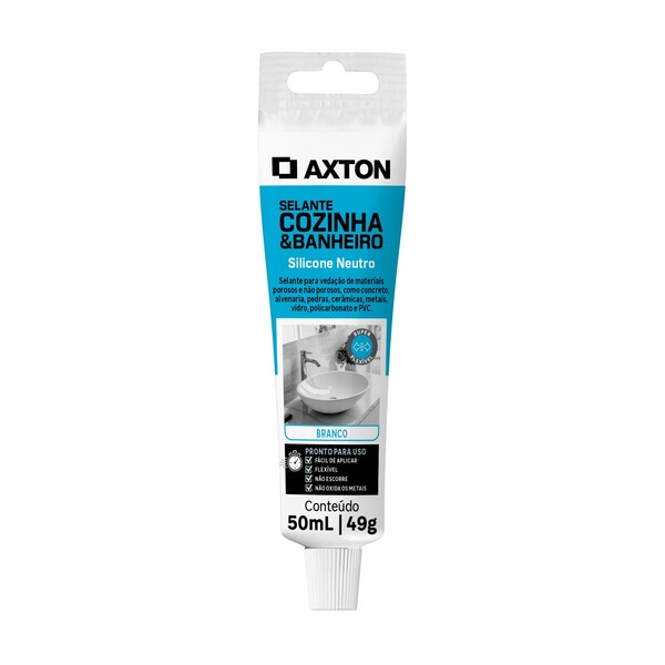 Silicone Neutro para Cozinha e Banheiro Branco 50ml Axton