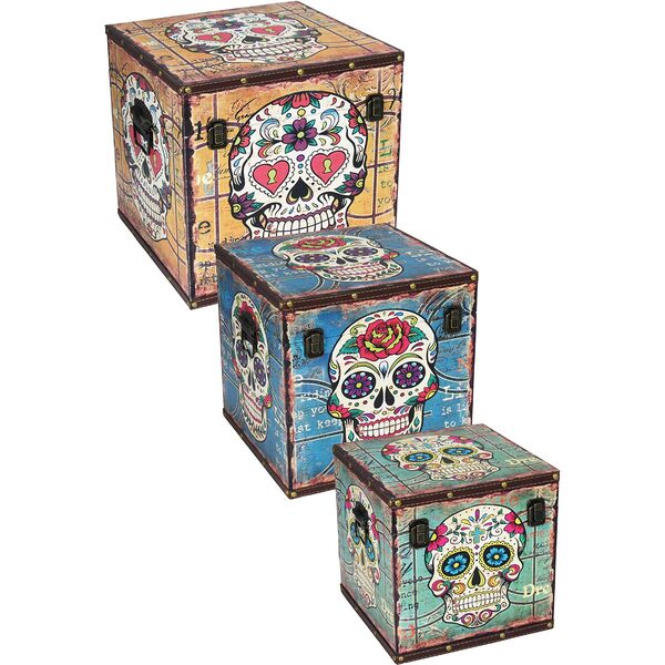 Skull Caixa Organizadora Decoração Mdf Color 3 Peças Bau