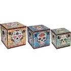 Skull Caixa Organizadora Decoração Mdf Color 3 Peças Bau