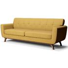 Sofá 03 Lugares 210 Cm Com Base De Madeira Veludo Amarelo