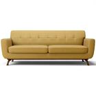 Sofá 03 Lugares 210 Cm Com Base De Madeira Veludo Amarelo