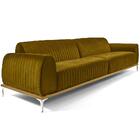 Sofá 03 Lugares 230 Cm Molino Pés Alumínio Veludo Mostard