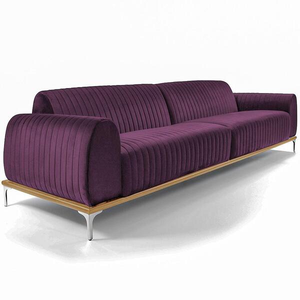 Sofá 03 Lugares 230 Cm Molino Pés Alumínio Veludo Roxo