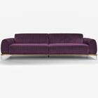 Sofá 03 Lugares 230 Cm Molino Pés Alumínio Veludo Roxo