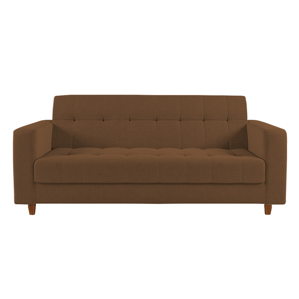 Sofá 03 Lugares Arezzo Linho Pés Chanfrado Castanho - D'rossi