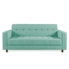 Sofá 03 Lugares Arezzo Suede Azul Turquesa Pés Chanfrado Taba