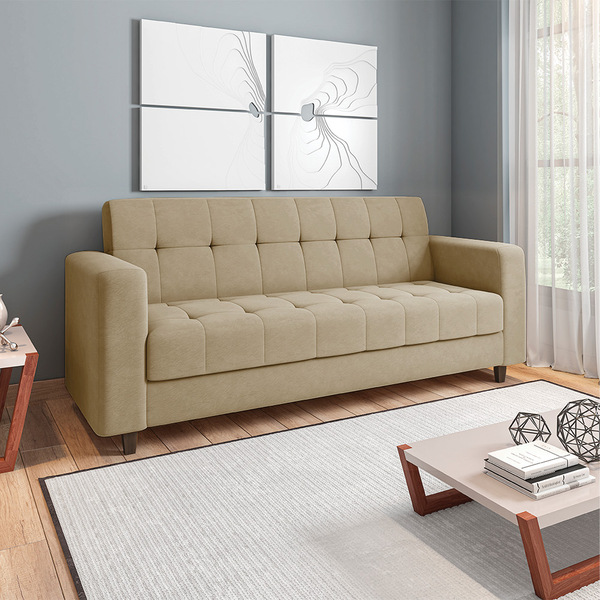 Sofá 03 Lugares Arezzo Suede Pés Chanfrado Tabaco D01 - D'ros