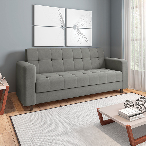 Sofá 03 Lugares Arezzo Suede Pés Chanfrado Tabaco D01 - D'ros