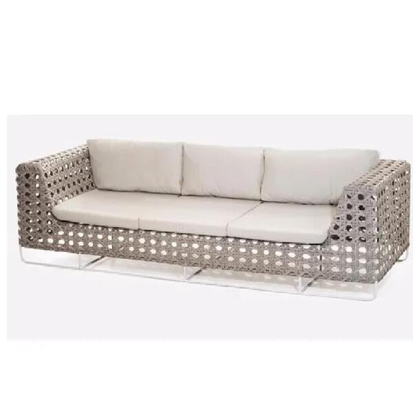 Sofá 03 Lugares Fibra Sintética E Alumínio Área Externa