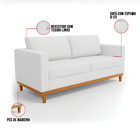 Sofá 03 Lugares Juliette Linho Cinza A05 Base Madeira Castanho