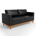 Sofá 03 Lugares Juliette Sintético Pu Base Madeira Castanho D