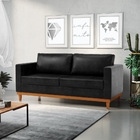 Sofá 03 Lugares Juliette Sintético Pu Base Madeira Castanho D