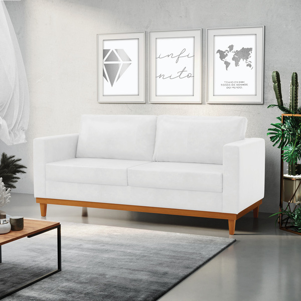 Sofá 03 Lugares Juliette Sintético Pu Base Madeira Castanho D