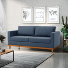 Sofá 03 Lugares Juliette Suede Azul Marinho Base Madeira Cast