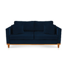 Sofá 03 Lugares Juliette Veludo Azul Marinho Base Madeira Cas