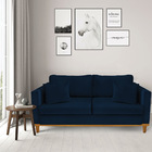 Sofá 03 Lugares Juliette Veludo Azul Marinho Base Madeira Cas
