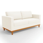 Sofá 03 Lugares Juliette Veludo Bege Base Madeira Castanho