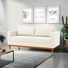 Sofá 03 Lugares Juliette Veludo Bege Base Madeira Castanho