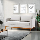 Sofá 03 Lugares Juliette Veludo Cinza Base Madeira Castanho