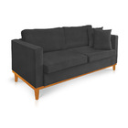 Sofá 03 Lugares Juliette Veludo Grafite Base Madeira Castanho