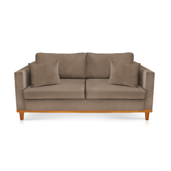 Sofá 03 Lugares Juliette Veludo Marrom Rato Base Madeira Cast