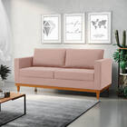 Sofá 03 Lugares Juliette Veludo Rosê Base Madeira Castanho