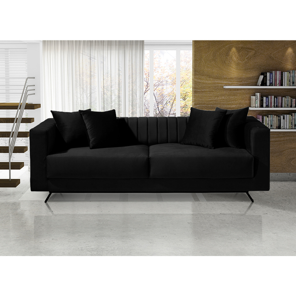 Sofá 03 Lugares Living 2,10 Taiti Veludo Preto
