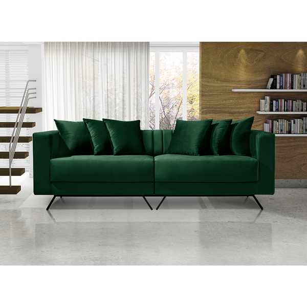 Sofá 03 Lugares Living 2,50 Taiti Bipartido Veludo Verde