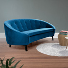 Sofá 03 Lugares Only 230 Cm Pés Preto Veludo Azul - Casaepolt