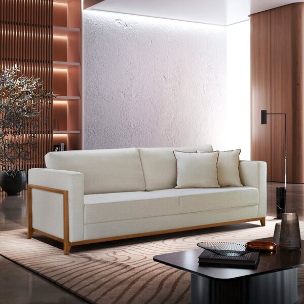 Sofá 03 Lugares Paris Linho 1,74m Bege