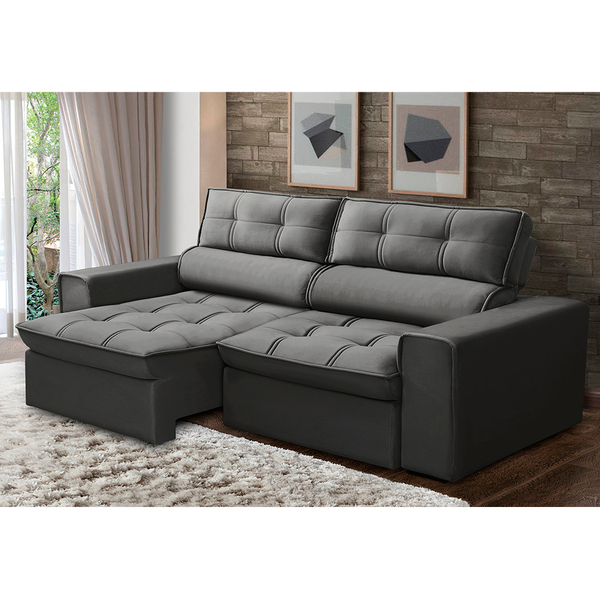 Sofá 03 Lugares Retrátil E Reclinável Agatha 12003 Veludo Gra