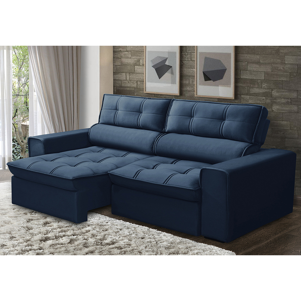 Sofá 03 Lugares Retrátil E Reclinável Agatha 12012 Veludo Azu