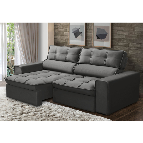 Sofá 03 Lugares Retrátil E Reclinável Agatha Veludo Grafite 2