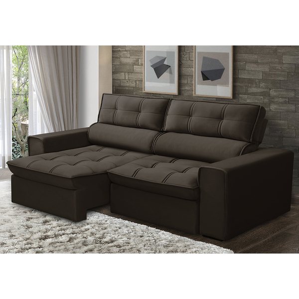 Sofá 03 Lugares Retrátil E Reclinável Agatha Veludo Tabaco 2,