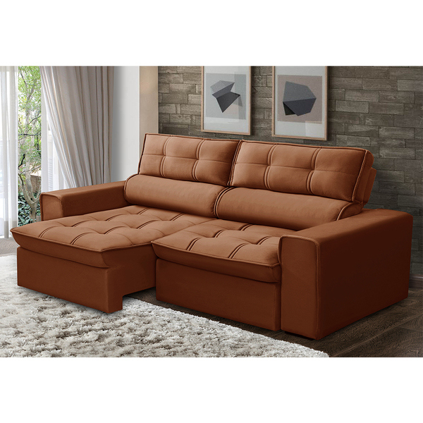 Sofá 03 Lugares Retrátil E Reclinável Agatha Veludo Terracota