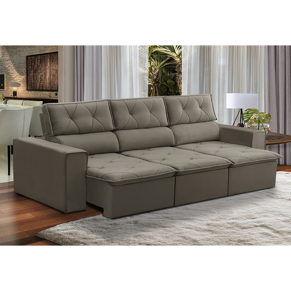 Sofá 03 Lugares Retrátil E Reclinável Stella 12001 Veludo Cas