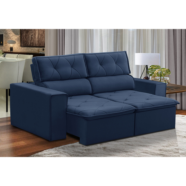 Sofá 03 Lugares Retrátil E Reclinável Stella 12012 Veludo Azu