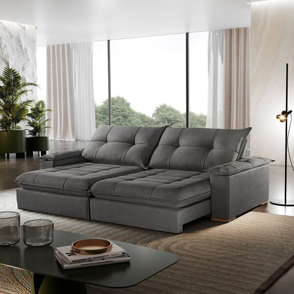 Sofá 03 Lugares Turquia Retrátil E Reclinável Linho 2,0m Cinza